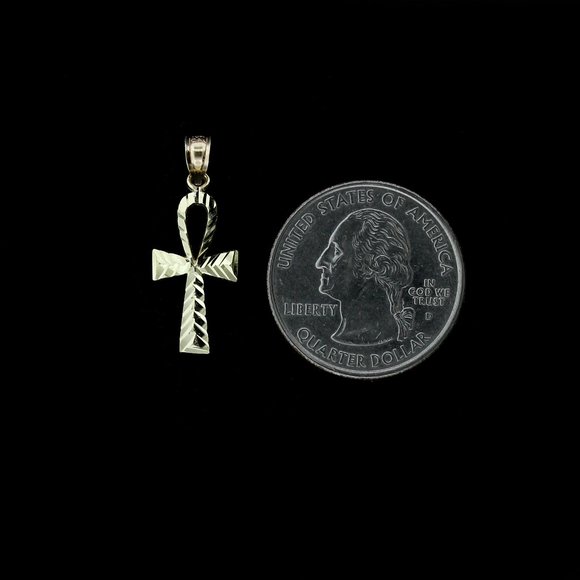 Real 10K Yellow Gold Diamond Cut  Ankh Cross Pendant - Picture 4 of 6